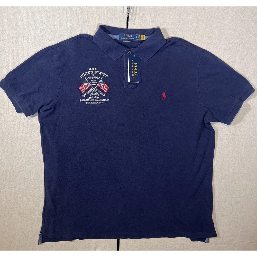 Polo Ralph Lauren Mens XL USA Eagle Embroidered Polo Shirt Navy Blue New